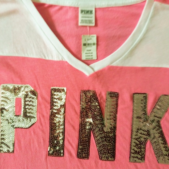 _VICTORIAS SECRET PINK NWT BLINKG V-NECK TEE XS_ - Picture 6 of 6